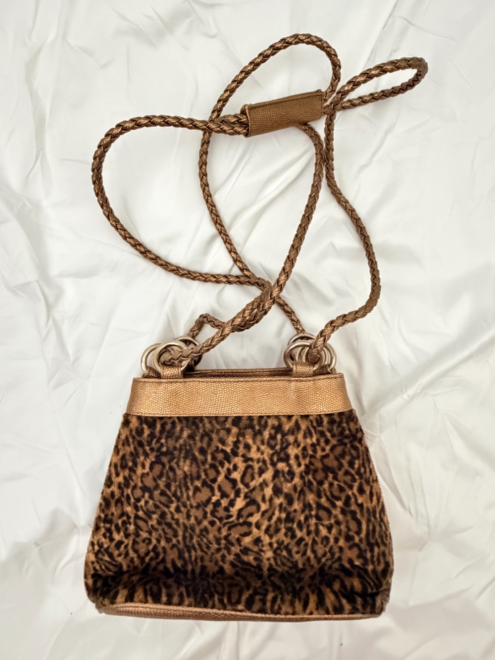 Tiannl Leopard-Print Crossbody Bag in Brown and Gold